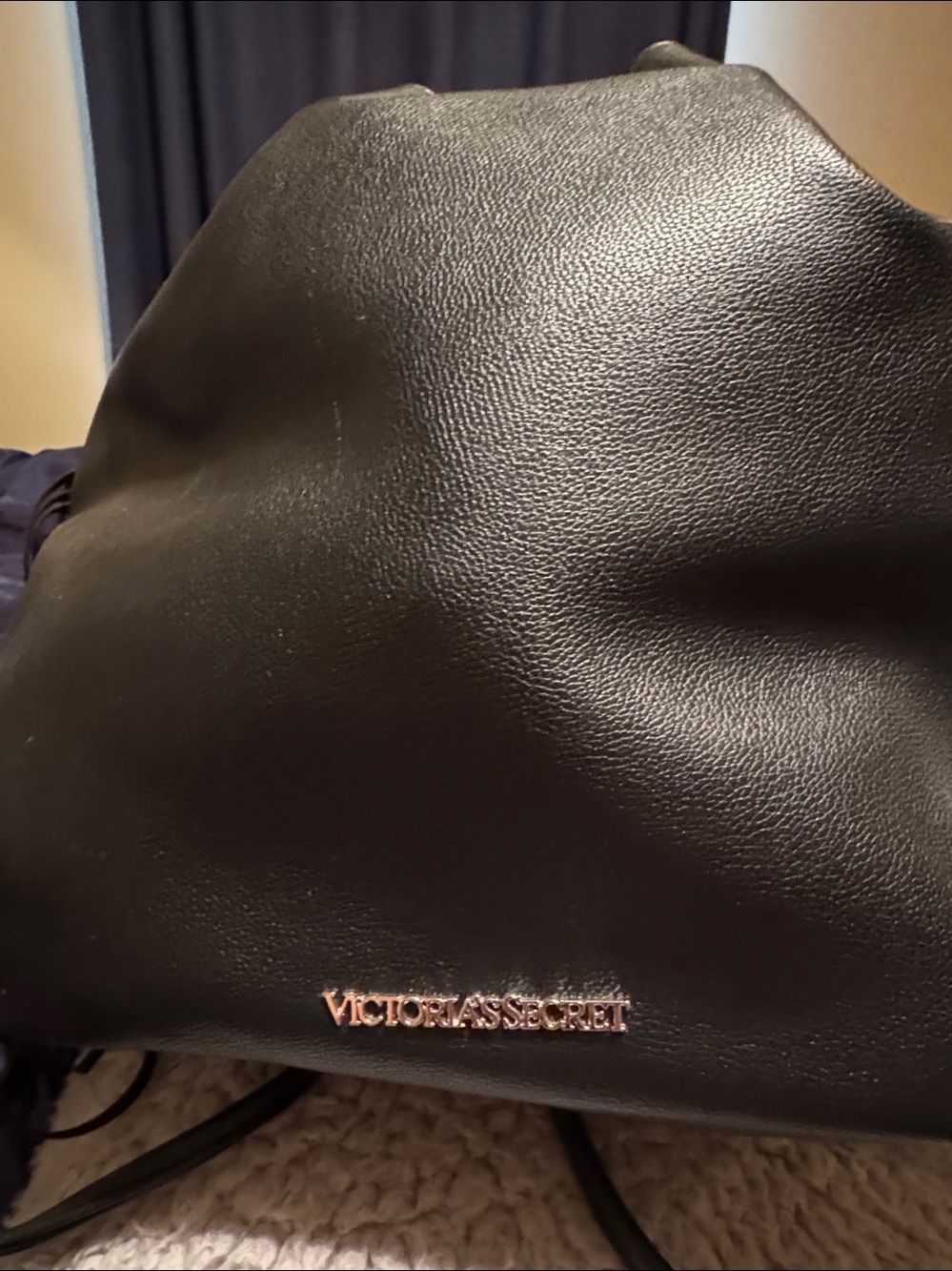Victoria's Secret Black Fringe Drawstring Hobo Bag